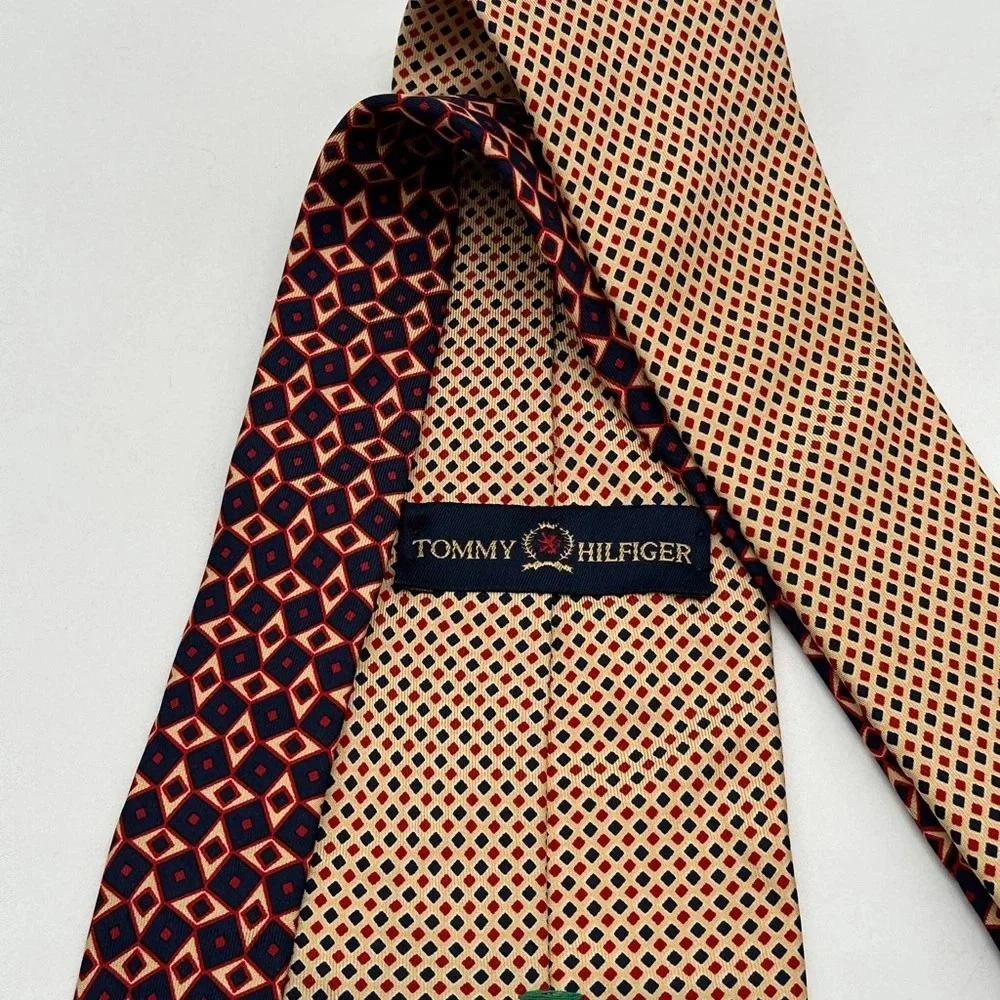 Tommy Hilfiger Orange Navy‎ Geometric Silk Men Neck Tie